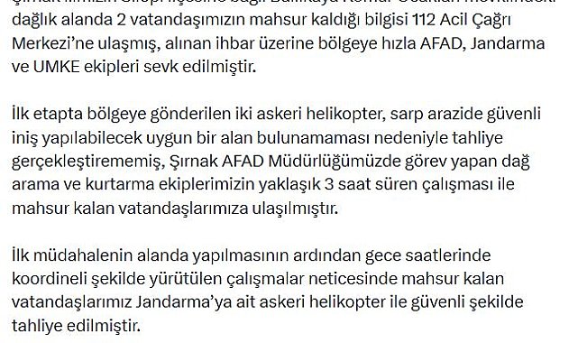 AFAD: Şırnak'ta kaybolan 2 kişi kurtarıldı