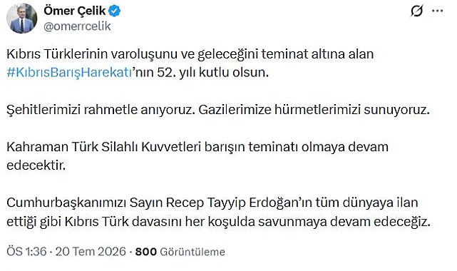 AK Parti'li Çelik: Kıbrıs Türk davasını her koşulda savunmaya devam edeceğiz
