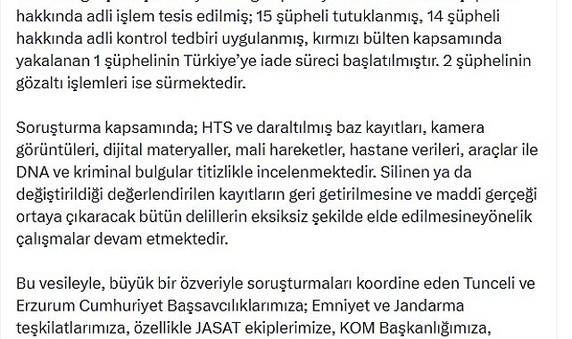 Bakan Gürlek'ten 'Gülistan Doku' soruşturması açıklaması