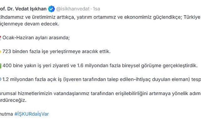 Bakan Işıkhan: 723 binden fazla işe yerleştirmeye aracılık ettik