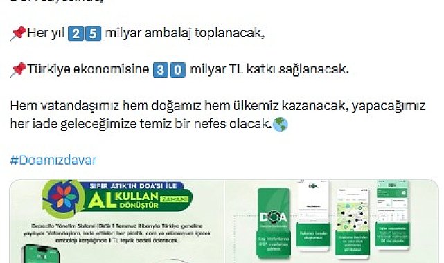 Bakan Kurum: Şişeni DOA'ya at, 1 TL kazan