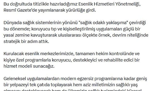 Bakan Memişoğlu'ndan 'esenlik merkezleri' açıklaması