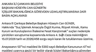 Çankaya Belediye Başkanı Güner, görevden uzaklaştırıldı