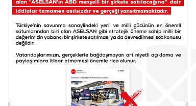 DMM: ASELSAN'ın ABD menşeili şirkete satılacağı iddiası asılsızdır