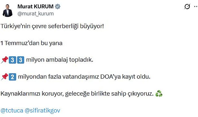 DOA ile 17 günde 33 milyon ambalaj geri dönüşüme kazandırıldı