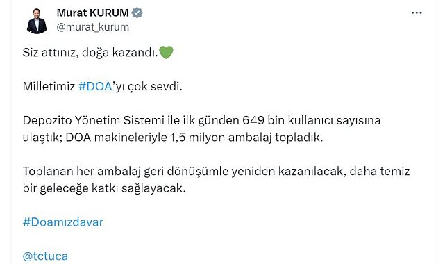 DOA ile ilk gün 1,5 milyon şişe toplandı