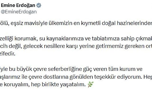 Emine Erdoğan'dan Van Gölü Havzası koruma çalışmaları için Sıfır Atık Vakfı'na teşekkür