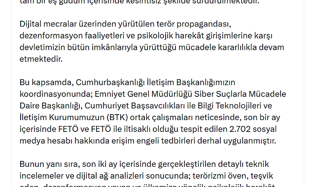 FETÖ bağlantılı 2 bin 702 sanal medya hesabına erişim engeli