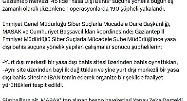 Gaziantep merkezli 45 ilde 'yasa dışı bahis' operasyonu; 190 gözaltı