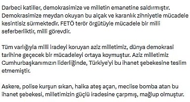 Ömer Çelik: FETÖ terör örgütüyle mücadele bir milli seferberliktir