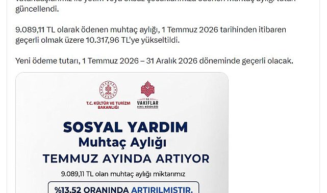 Vakıflar Genel Müdürlüğü'nün muhtaç aylığı yükseltildi