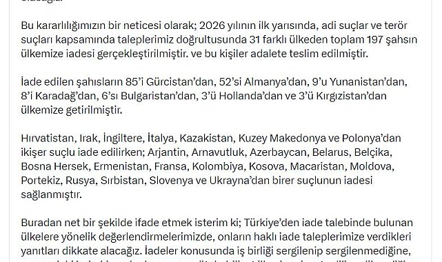 Yılın ilk yarısında 197 suçlunun Türkiye'ye iadesi sağlandı